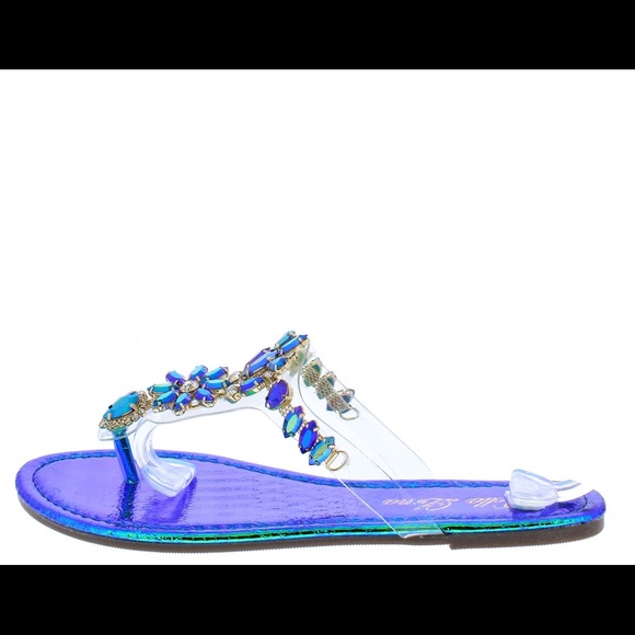 Blue Metallic Rhinestone Sandals - Picture 2 of 3
